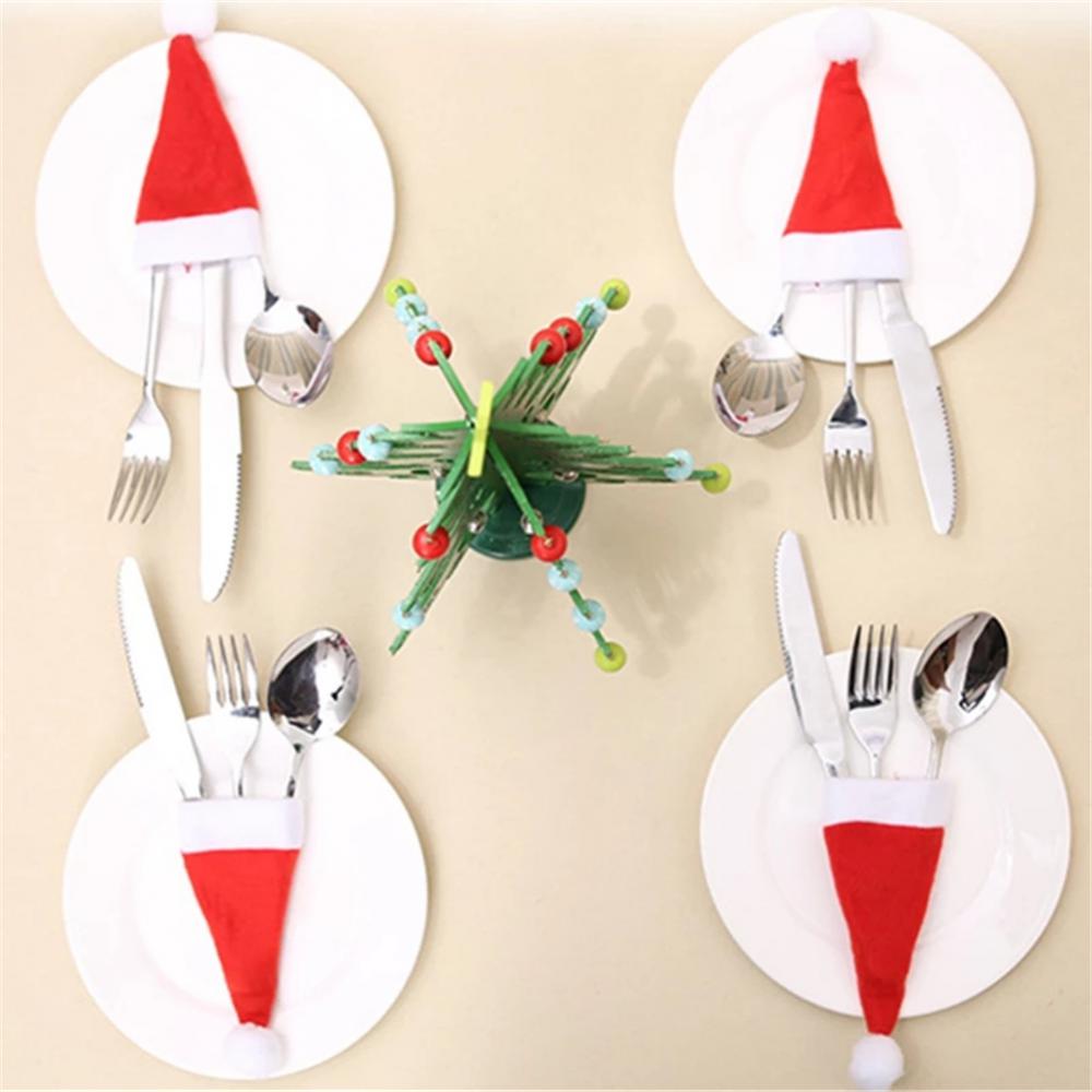 1/10/30PCS Mini Christmas Hat Cutlery Set Wine Bottle Christ