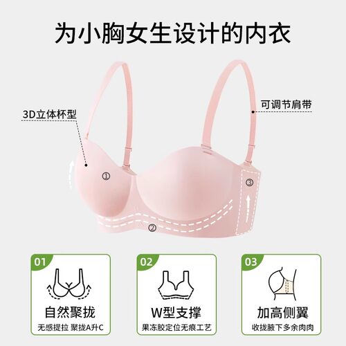 【圆圆胸】PINK小胸内衣女聚拢显大无钢圈美背抹胸圆无肩带文胸罩 - 图0