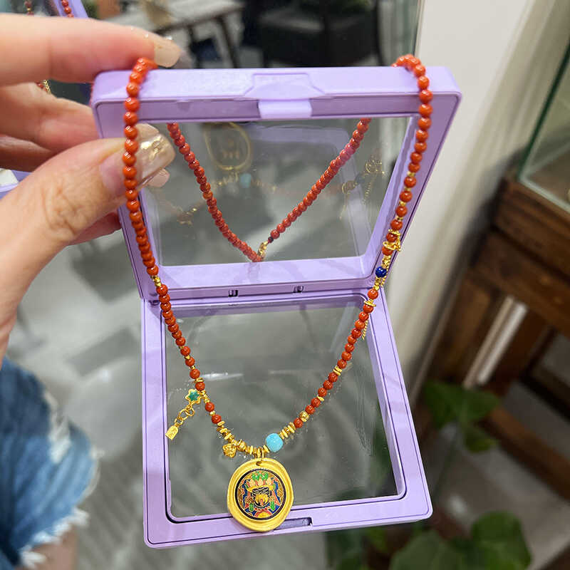 天然南红玛瑙项链扎基拉姆财神吊坠原创毛衣链锁骨链新中式财运女 - 图0