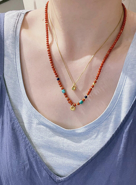 圆珠项链显白锁骨链南红小米珠