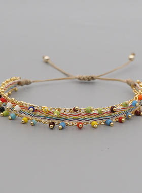 新款手链复古民族手工编织织带手链彩色手工钉珠波西米亚欧美风