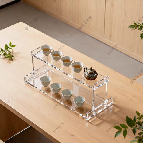 亚克力博古架透明茶具收纳架多层置物架办公室茶杯多宝阁展示架 - 图0