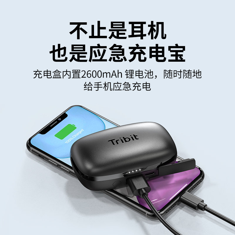 TRIBIT真无线蓝牙耳机100小时续航IPX7防水入耳式运动降噪重低音 - 图1