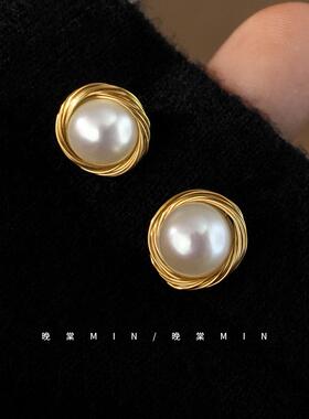 芙蓉花坞纯手工14k注金绕线耳钉