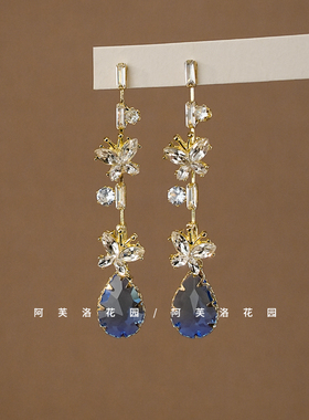 晚棠MIN 「冰川美人」蓝色蝴蝶耳环高级感女油画耳夹耳钉A0343