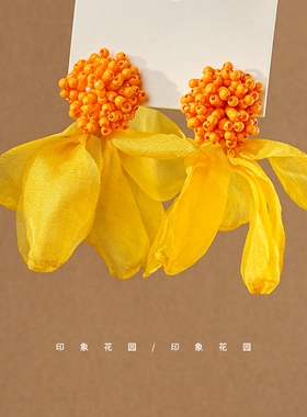 印象花园 度假风 甜美阳光爱心雪纺耳环花瓣耳钉耳饰耳夹A766