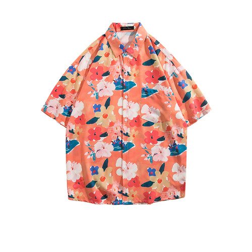 夏威夷花衬衫男泰国风餐厅短袖衬衫复古潮流痞帅度假沙滩宽松衬衣 - 图3