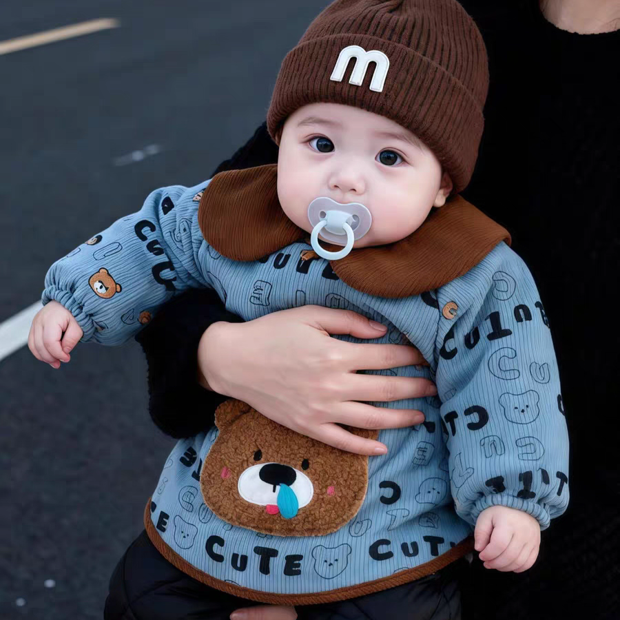 Children's baby smock female waterproof anti-dirty eating bib male baby autumn and winter outer wear foreign style reverse dressing children