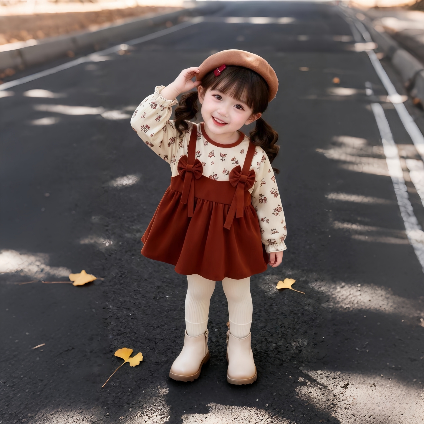 Baby girl's smock to wear corduroy princess dress in autumn and winter