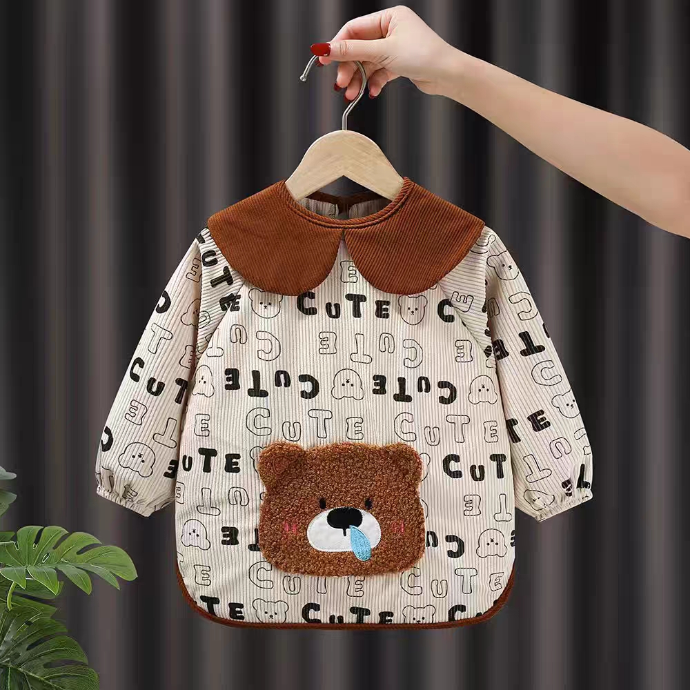 Children's baby smock female waterproof anti-dirty eating bib male baby autumn and winter outer wear foreign style reverse dressing children
