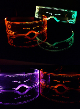 蹦迪科技感七彩发光眼镜LED炫酷墨镜科幻眼镜充电酒吧道具电音节