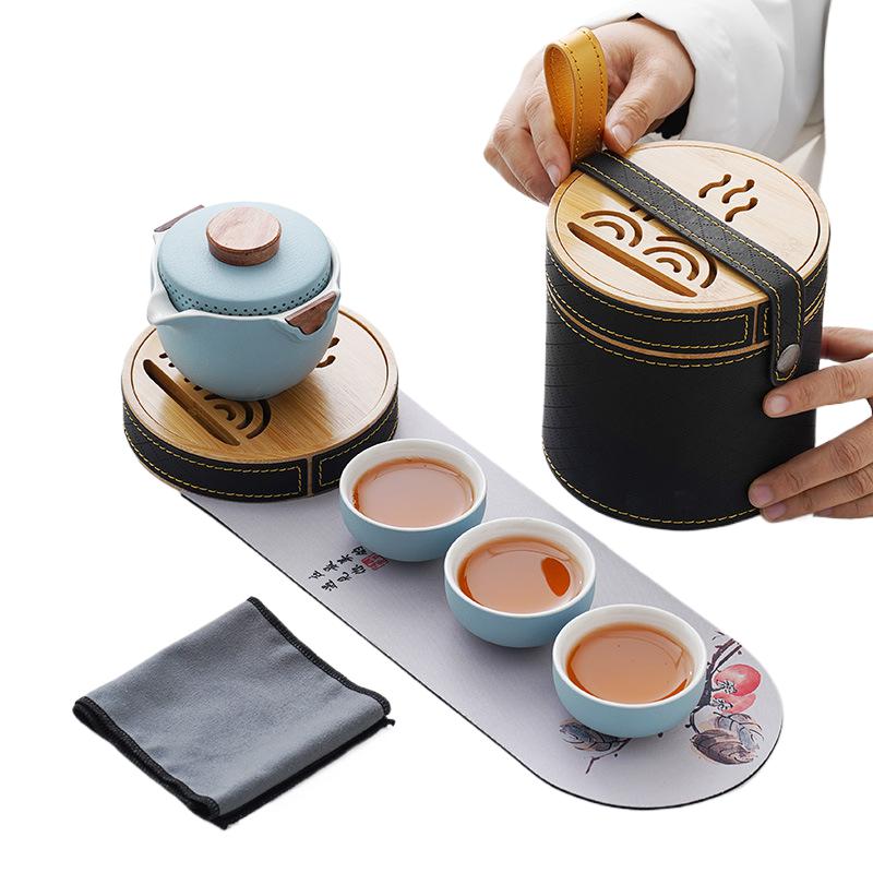 Portable one-pot, three-cup travel tea set for one person