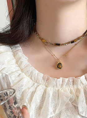 秋冬复古美拉德虎眼石串珠项链女