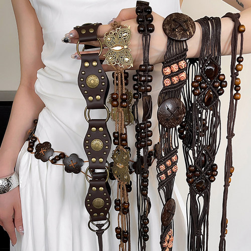 复古波西米亚蝴蝶腰带女民族风装饰配连衣裙子高级感小众腰链腰绳 - 图0