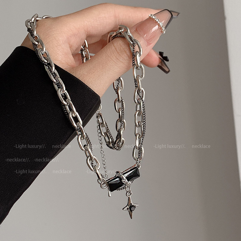 锆石轻奢女2022年新款潮暗黑毛衣链 洛十项链