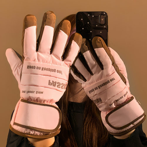 滑雪手套女士冬季骑行加绒加厚保暖防寒可触屏骑电动车男御寒防冻 - 图1