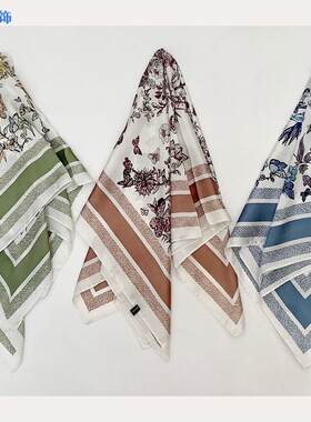 围巾方巾丝巾简约女2025春夏搭配衬衫围脖腰果百搭丝带头巾仿真