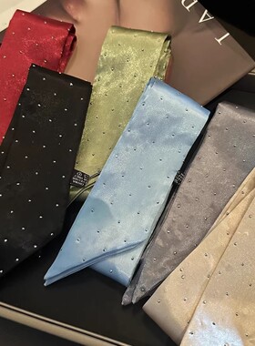 小香风点钻纯色丝巾发带法式优雅长条扎头发飘带高级感绑发带领