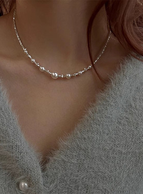 小红书爆款王冠珍珠碎银项链女轻奢高级感锁骨链小众设计