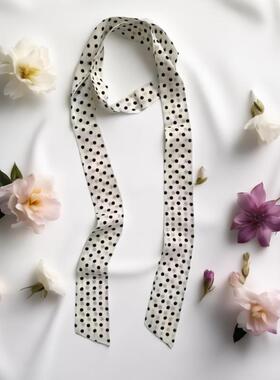 波点小丝巾女细窄长条尖角领巾韩版百搭ins可搭包包衬衫丝带飘带