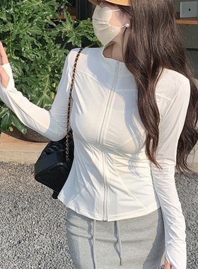 立领瑜伽防晒衣夏季大码女装外套防紫外线白塔休闲透气修身版型