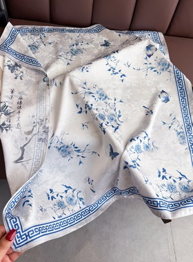 春夏季新款时尚百搭双面提花蝴蝶花卉小方巾丝巾围巾时尚百搭