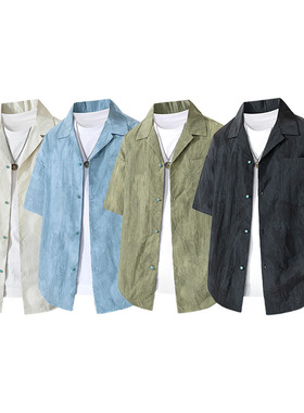 M-8XL 新款夏季胖子大码防晒衣男翻领衬衫领潮牌花色户外轻薄