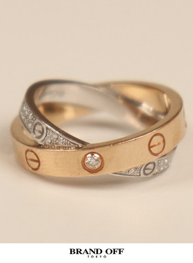 中古「9.5新」Cartier(卡地亚)LOVE双环钻石戒指750玫瑰金750白金