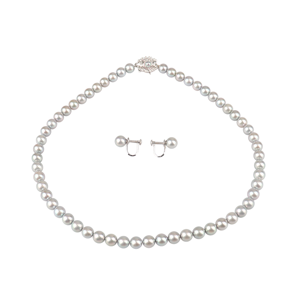 「95新」TASAKI塔思琦银灰色海水珍珠项链耳夹套装925/K14WG43cm - 图0