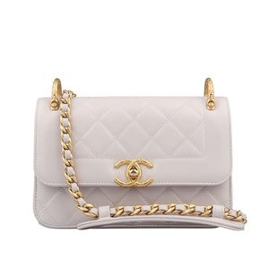 「9新」CHANEL香奈儿雕花扣迷你口盖紫小牛皮迷你斜挎二手奢包包