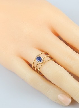 中古三环弹簧蓝宝石钻石戒指