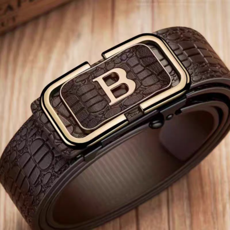 2025新款高档鳄鱼纹无牙内穿自动扣男士皮带百搭休闲商务青年腰带