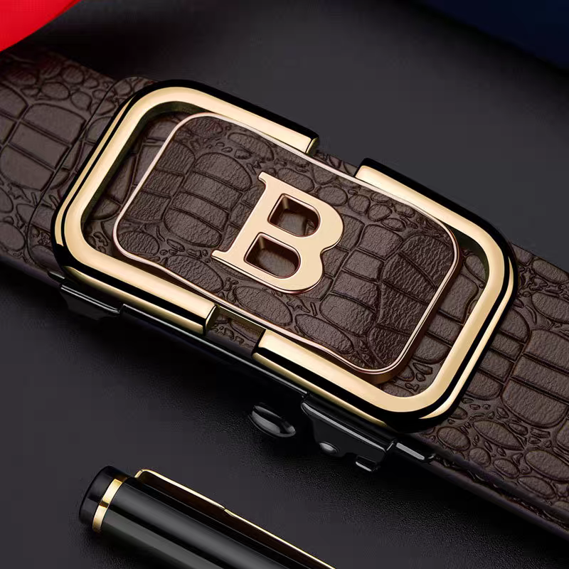 2025新款高档鳄鱼纹无牙内穿自动扣男士皮带百搭休闲商务青年腰带