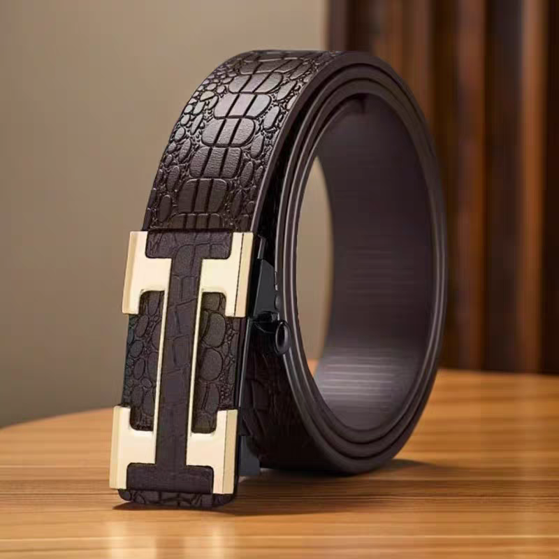2025新款高档鳄鱼纹无牙内穿自动扣男士皮带百搭休闲商务青年腰带