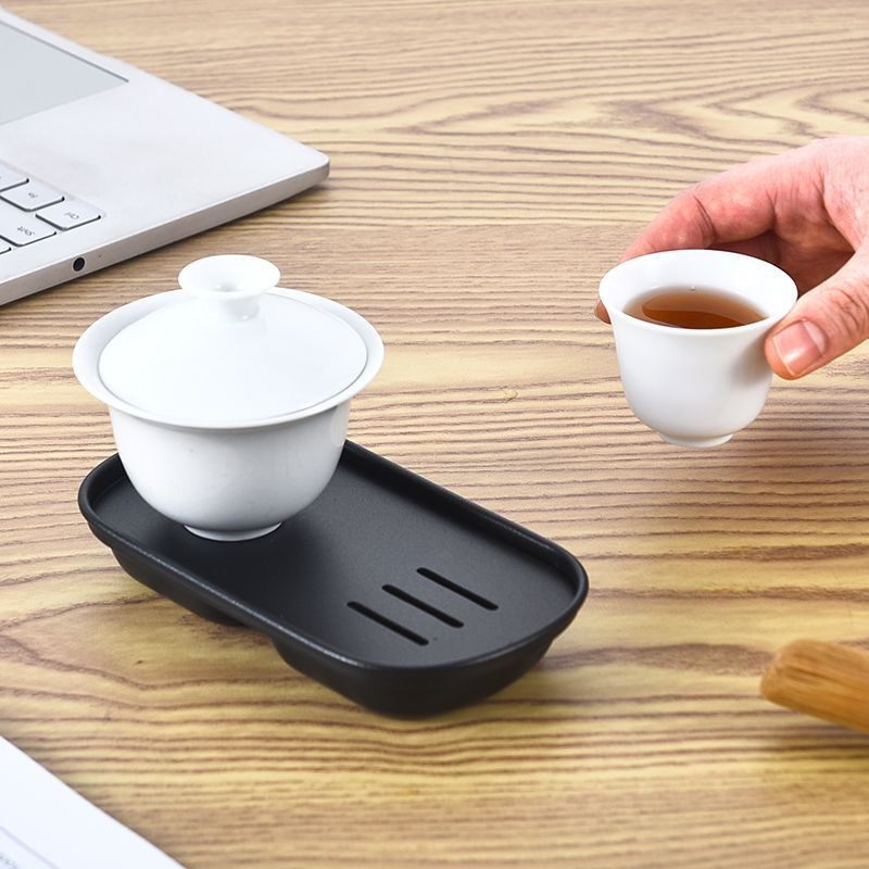 一壶一杯不锈钢小茶盘便携简约长方形沥水盘家用办公工位单人壶承