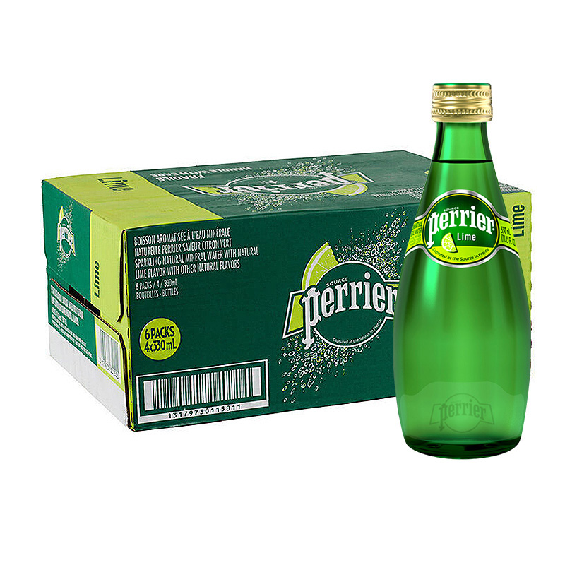 法国进口perrier巴黎水无糖零卡苏打气泡水矿泉水330ml*24瓶整箱
