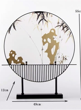 新中式金属亚克力文竹软装禅意摆件办公室书房玄关博古架装饰品