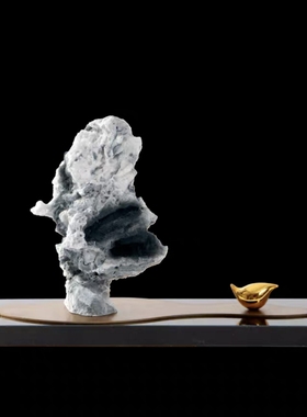 新中式禅意太湖石假山小鸟摆件客厅茶室书房玄关酒店样板间装饰品