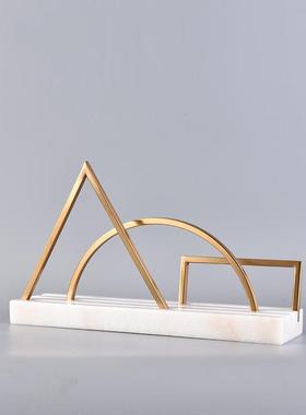 现代轻奢创意铁艺大理石摆件售楼处书房客厅展柜几何形状软装饰品