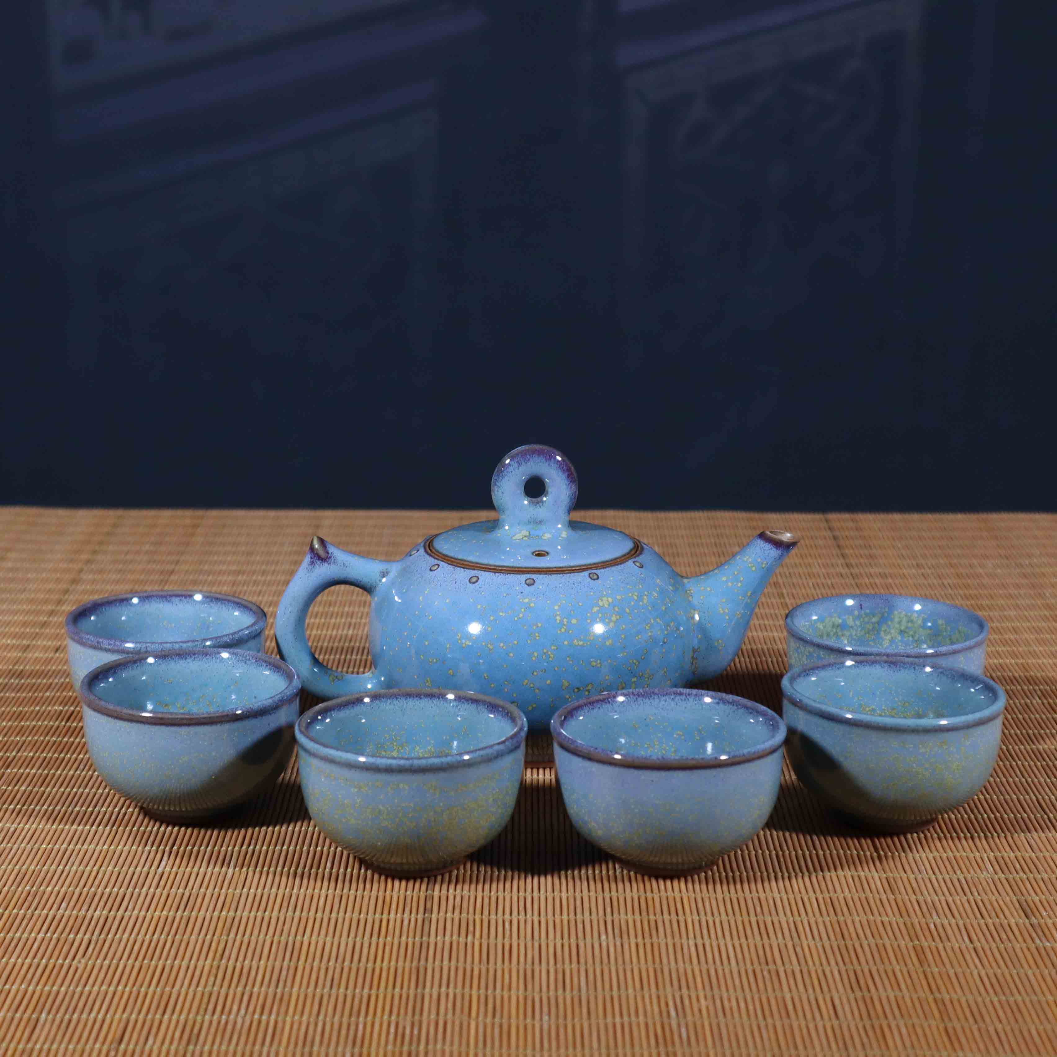 六禹州钧瓷功夫茶具礼盒套装一壶杯式炉钧用釉钧窑自品茗泡中茶壶