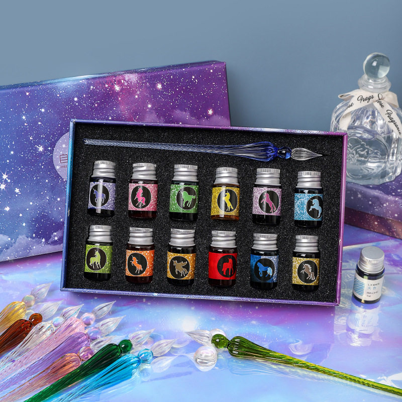 水晶玻璃笔渐变色礼盒套装蘸水笔创意高颜值绘画笔送朋友生日礼物,淘宝优惠券,粉丝福利购,淘宝优惠卷