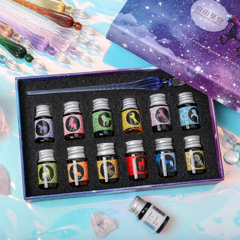 水晶玻璃笔渐变色礼盒套装蘸水笔创意高颜值绘画笔送朋友生日礼物,淘宝优惠券,粉丝福利购,淘宝优惠卷