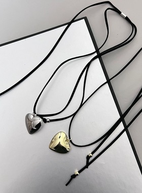 欧美时尚皮绳大爱心形吊坠项链