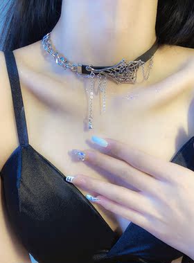 暗黑风蜘蛛网皮革链条项链choker