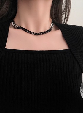 镶钻古巴链女项链ins欧美嘻哈