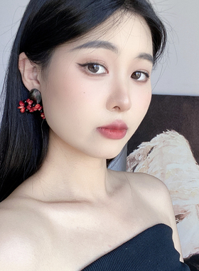 新中式国风天然石串珠贝壳女耳环