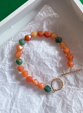 南瓜色天然石ot扣手链