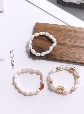 天然淡水珍珠弹力可调节镀金戒指