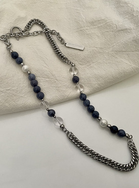 国潮小众天然石钛钢拼接项链男女