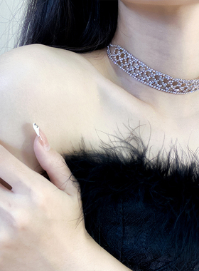 欧美超闪满钻宽网项链女choker